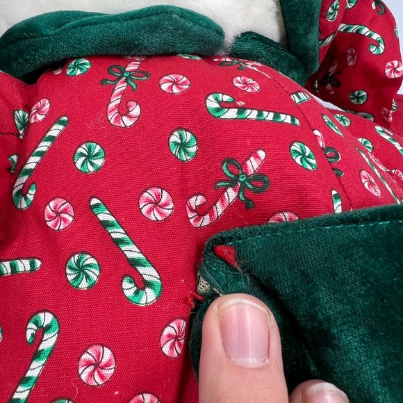Vintage Teddy Bear Christmas Plush Sweater Slippers Candy Cane PJ's Stocking Hat - Picture 4 of 11